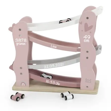 Holzspielzeug Kugelbahn rosa Label-Label Personalisiert mit Geburtsdaten und Namen LLWT-25125 Baby Mädchen